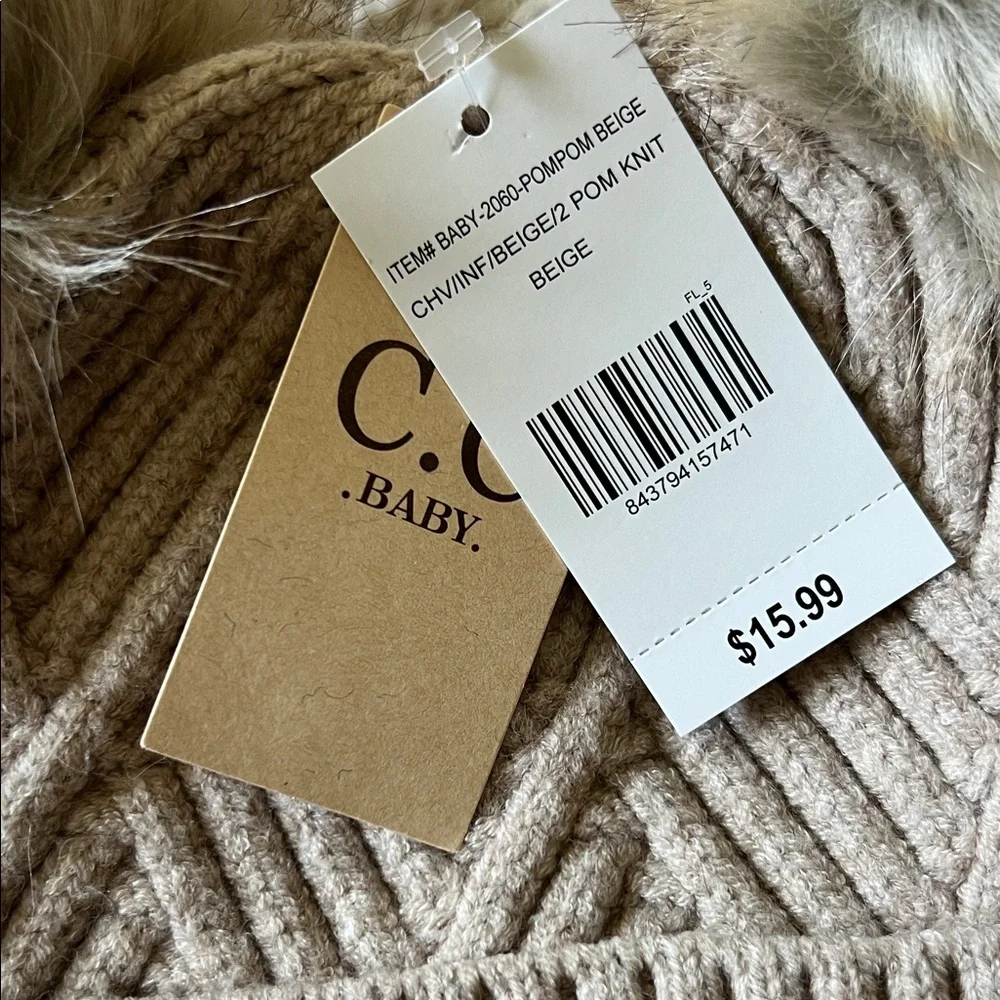 CC Baby Tan Knit Pom-Pom Beanie - Picture 2 of 5
